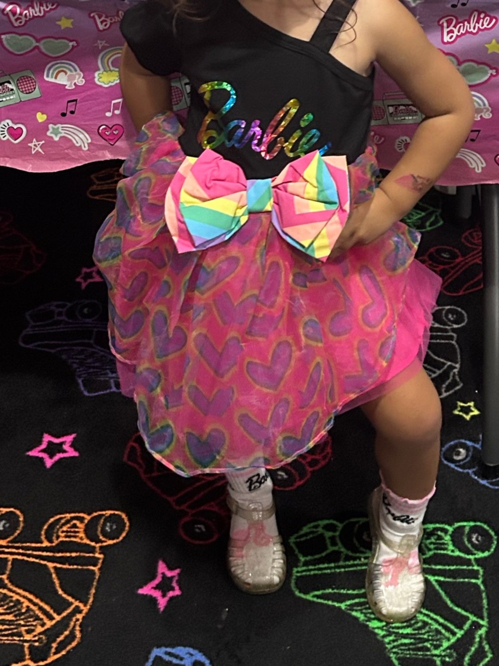 PatPat Black Barbie Heart Tutu Dress with Rainbow Bow EUC 3Y